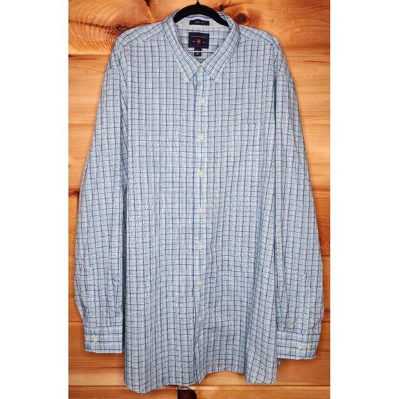 Saddlebred Easy Care Gray Teal Plaid Lightweight Button Down Mens 3XTL - Picture 13 of 16